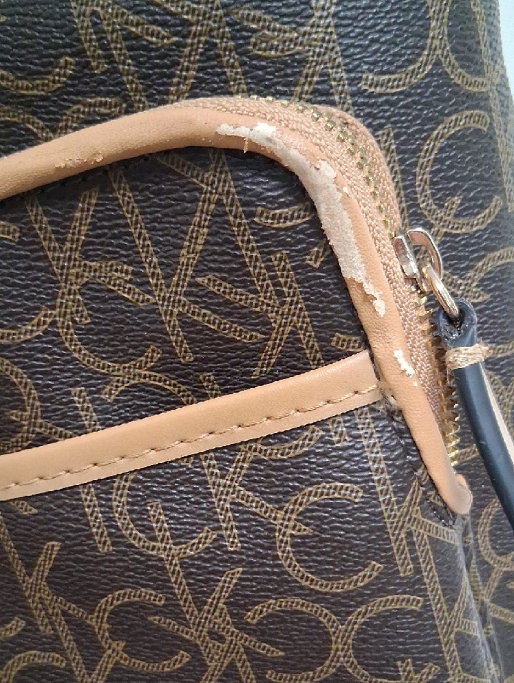 Calvin Klein Brown Monogram Backpack with Tan Trim - Picture 2 of 5
